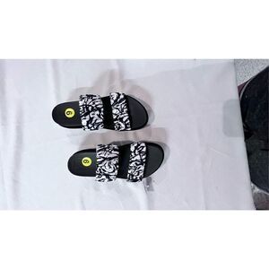 Sorel Women's Leather Roaming Slip On Two Strap Slide Sandal Black White Size 9